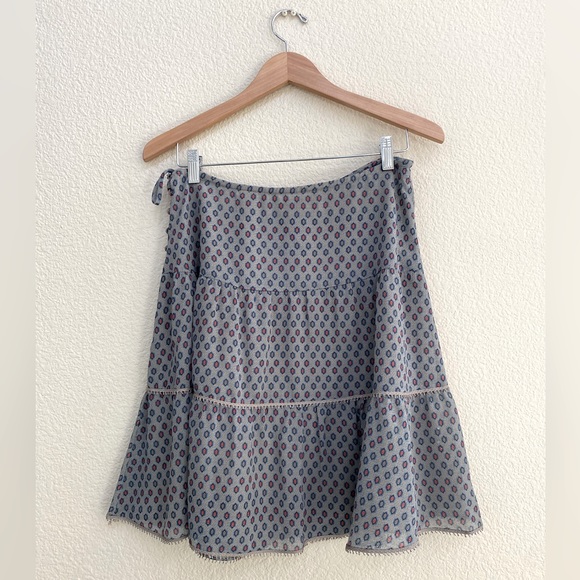 Free People Vintage Boho Red Blue Taupe Prairie Patterned Mid-Length Skirt SZ 7 - Picture 2 of 6